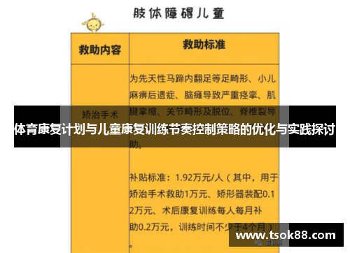 体育康复计划与儿童康复训练节奏控制策略的优化与实践探讨